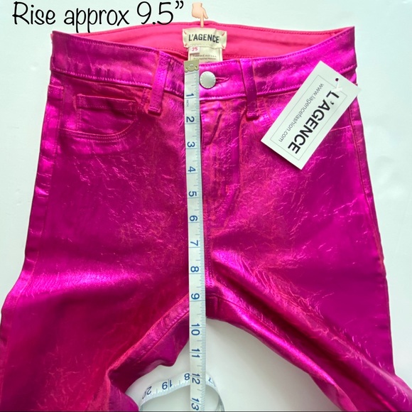 L'AGENCE Coated Foil Metallic Stretch High Rise Skinny Jeans Hot Pink 25 - Picture 12 of 15